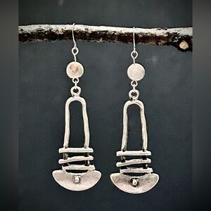 Handmade Boho Statement Earrings |Antique Silver Dangle with Natural Stone Beads